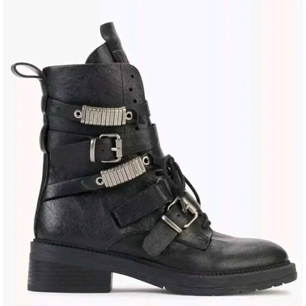 DKNY Ita  Leather Strappy Buckle Ankle Boots Shoes Women's Size 8 - Picture 2 of 13